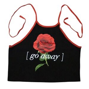 Spencers Go Away Rose Graphic Halter Crop Top Black Red Size Large